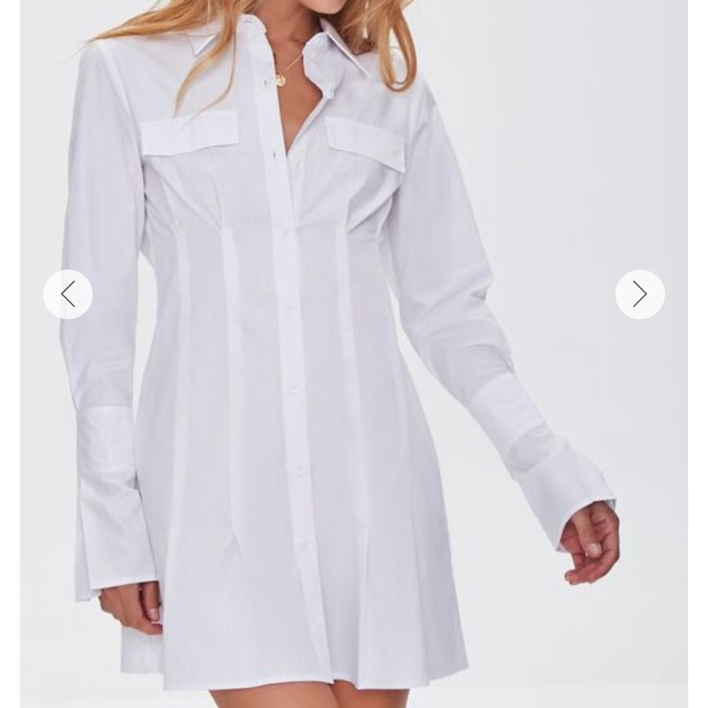 White Collar Dress with long sleeve details